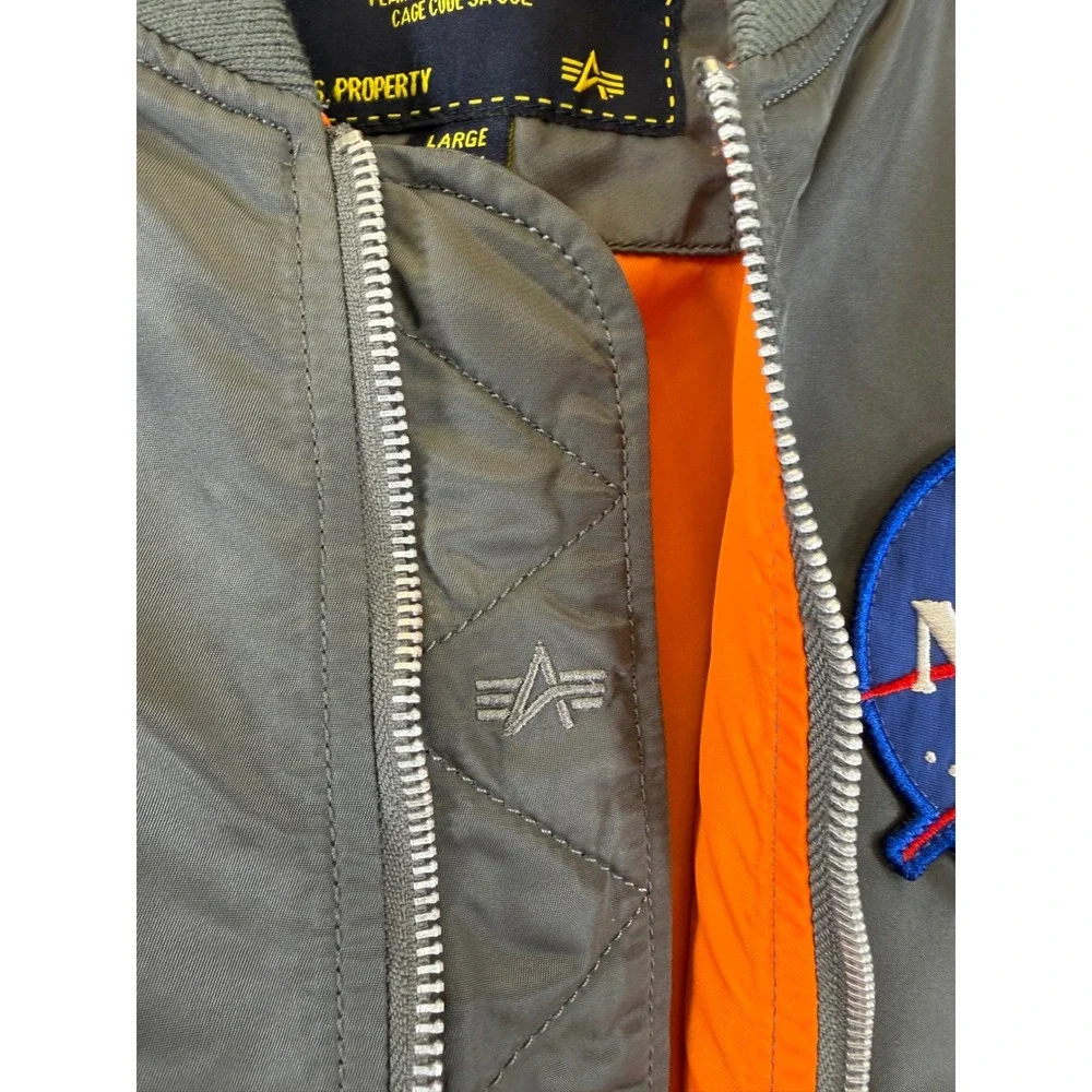 Alpha Industries NASA MA-1 Bomber Jacket Gunmetal Grey Mens Large Space Shuttle